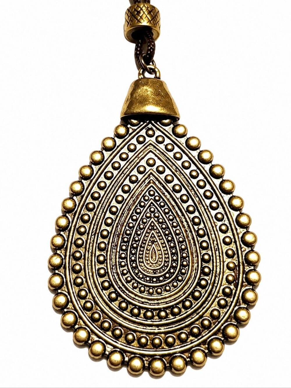 Ruby Rd. Antique Gold Medallion Necklace 24" Long | Boho Statement Pendant | EUC